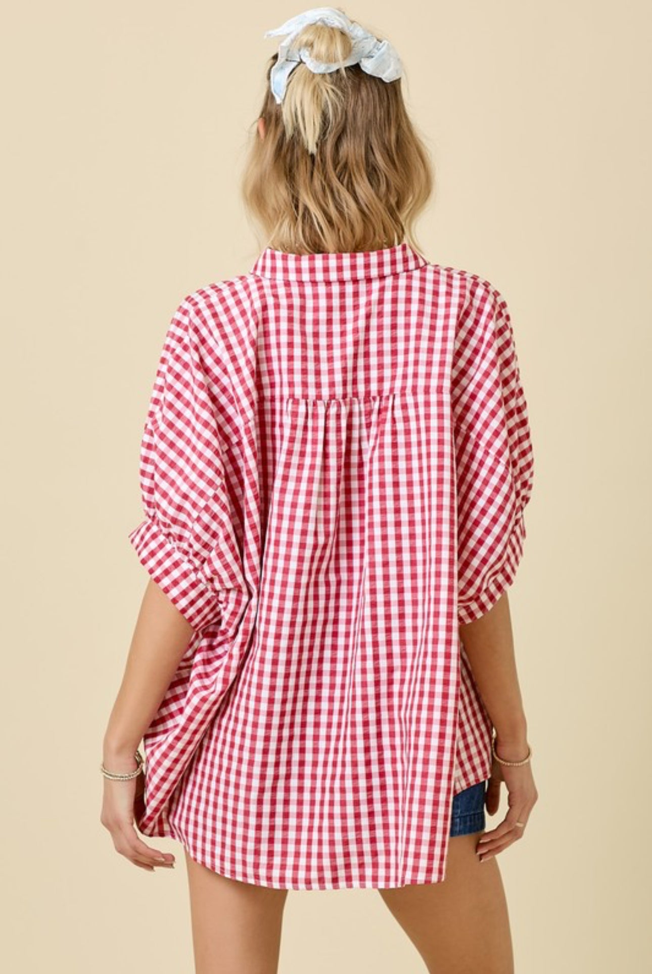 Red Gingham Girl Button Up Top