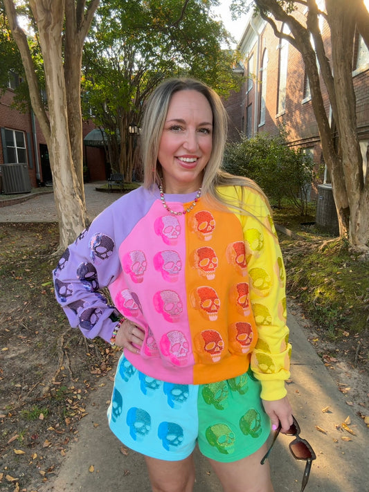 Multi Skull Colorblock Sweatshirt
