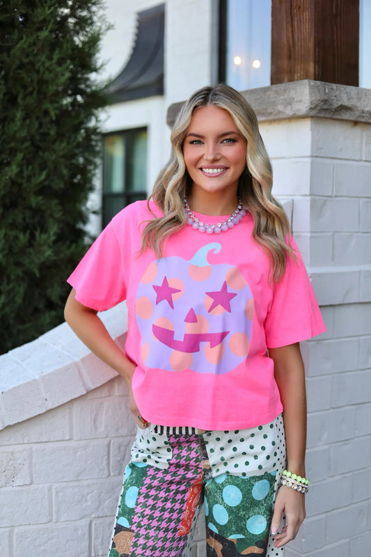 Poppy & Pine - Polka Dot Jack-O-Lantern Crop Tee