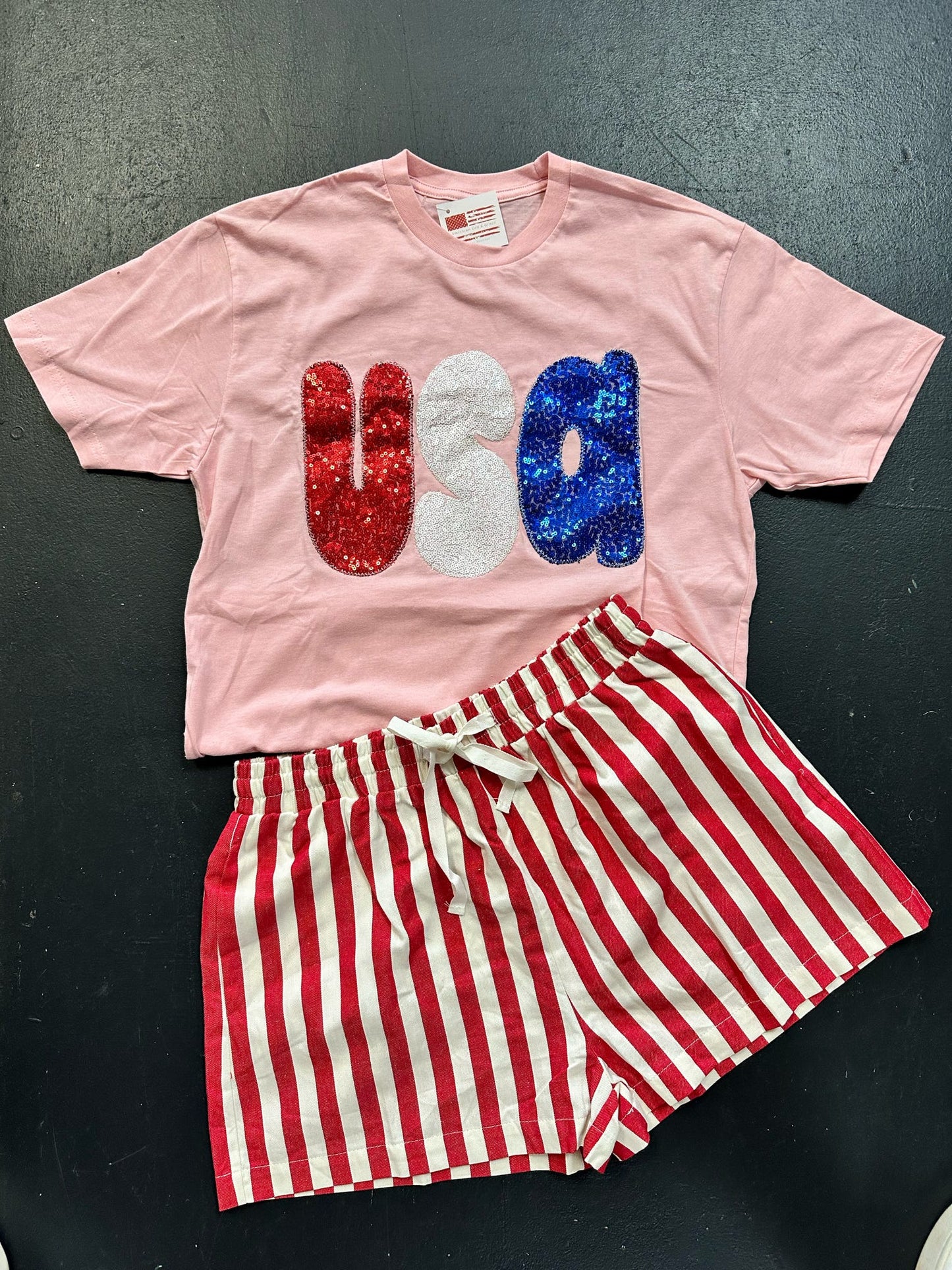 Pink USA sequin tee