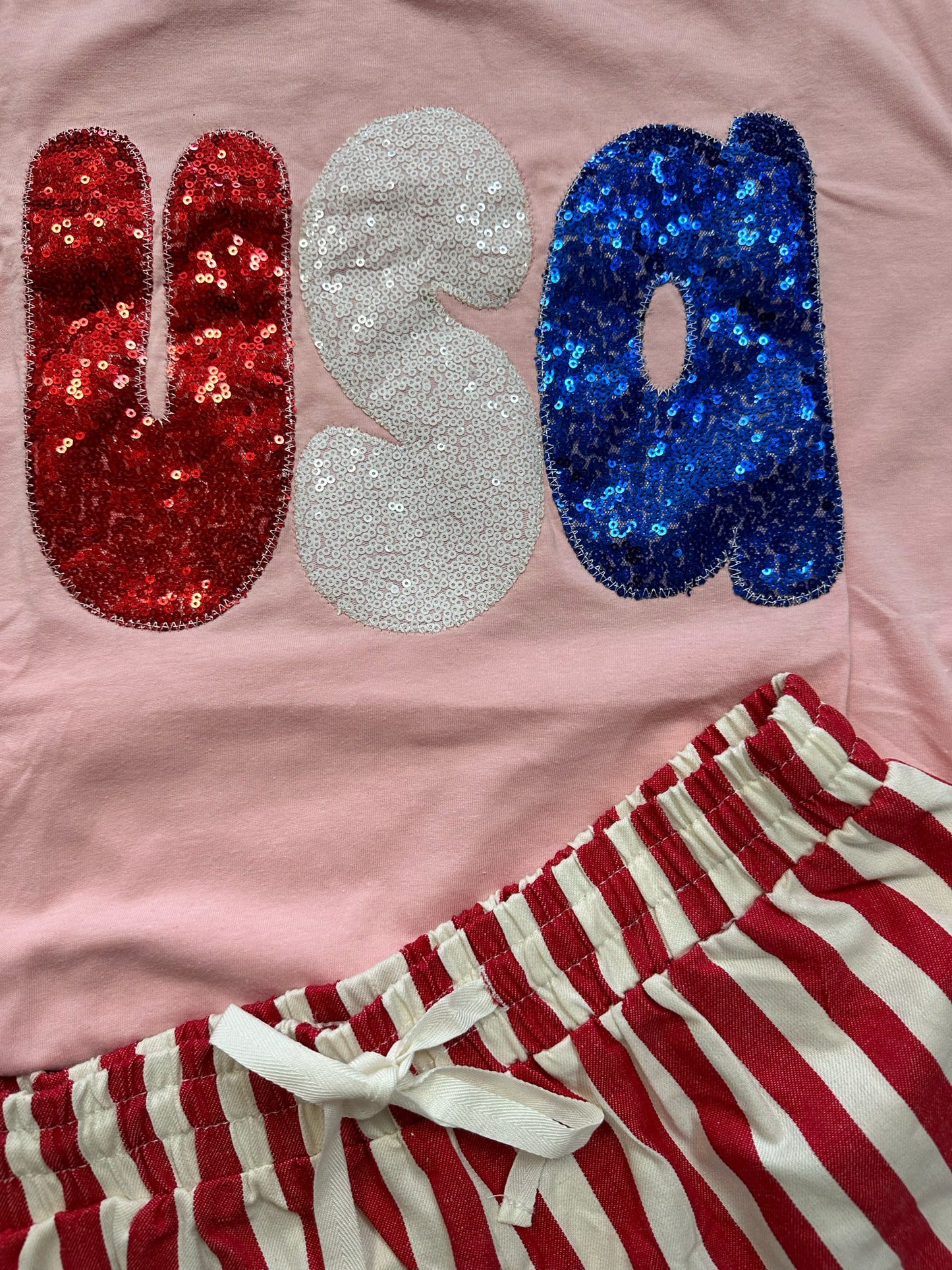 Pink USA sequin tee