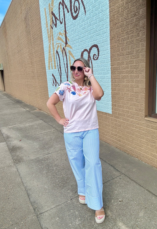 Light Blue Striped Wide Leg pants