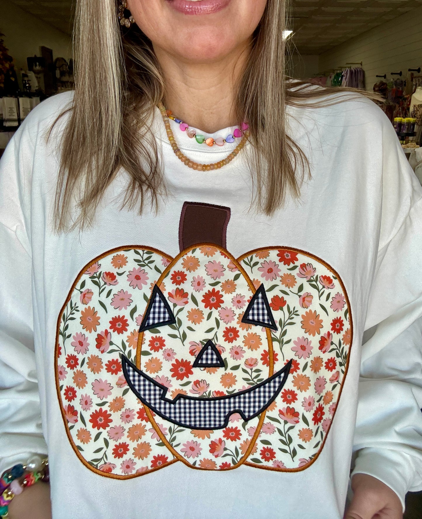 Floral Pumpkin Applique Sweater