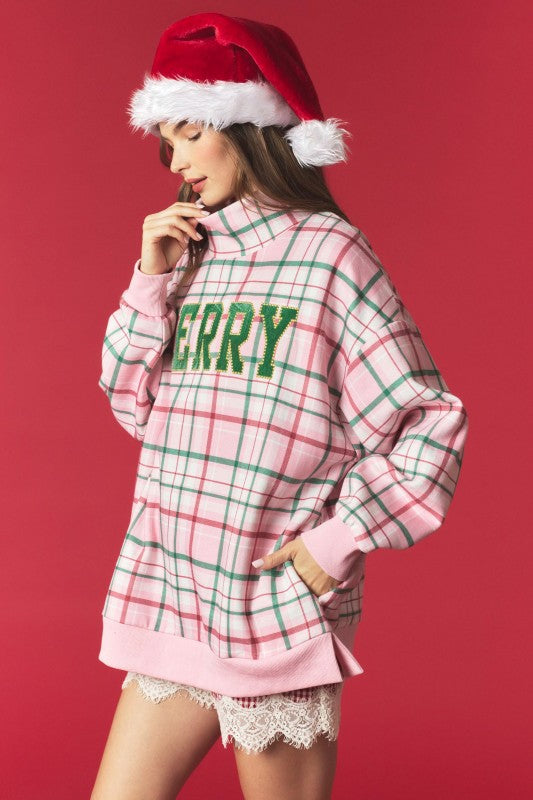 Christmas Plaid with Merry Patches Mockneck Preorder