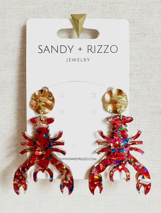 Red Sparkle Crawfish Earrings