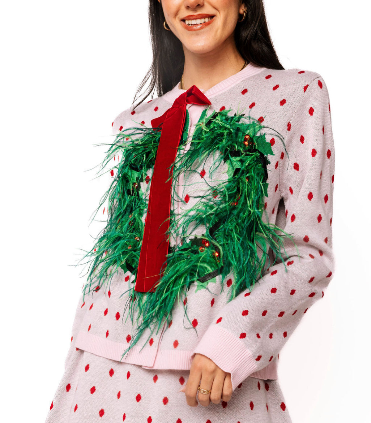 Polka Dot Feathered Wreath Sweater Preorder