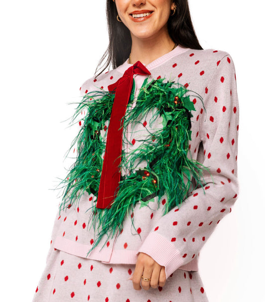 Polka Dot Feathered Wreath Sweater