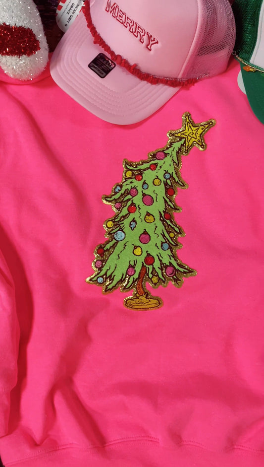 Neon Pink Christmas Tree Patch sweatshirt