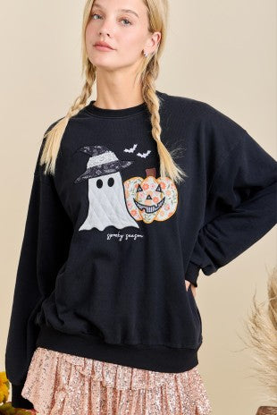 Black Ghost Applique Sweater