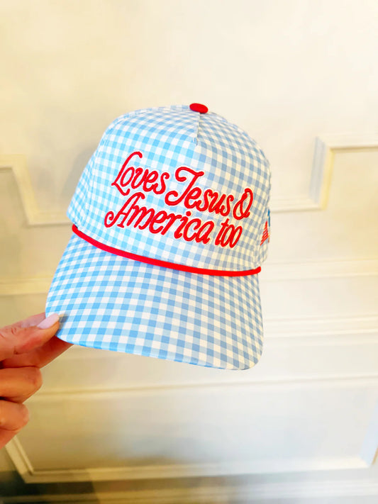 Loves Jesus gingham hat