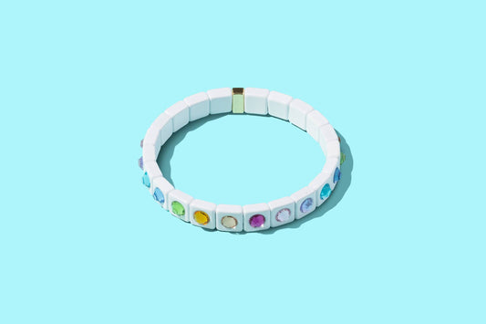 White Rainbow Enamel Stretch Bracelets