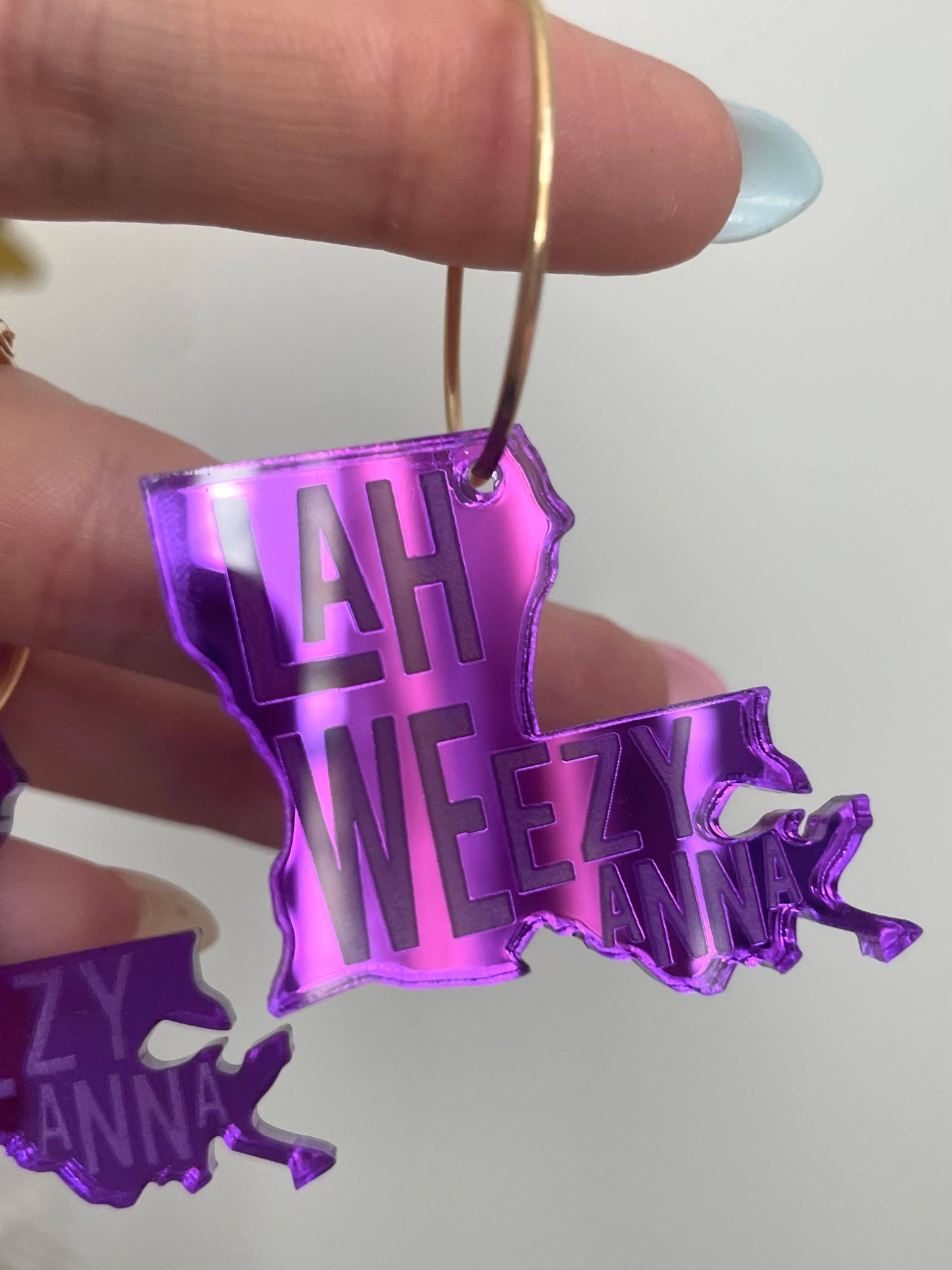 Purple Acrylic Louisiana State Hoop Earrings