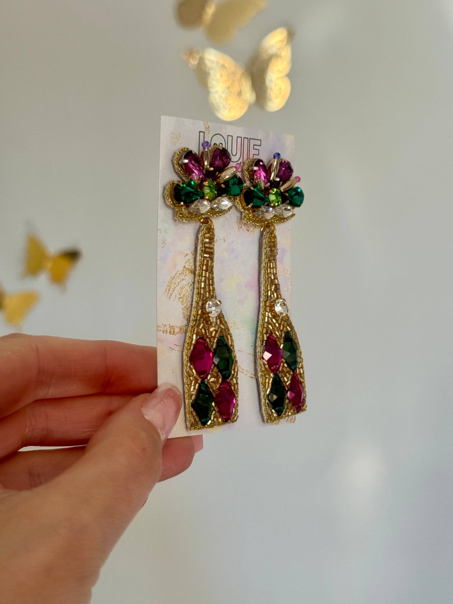 Louisiana Favorite New Orleans Mardi Gras Champagne Earrings