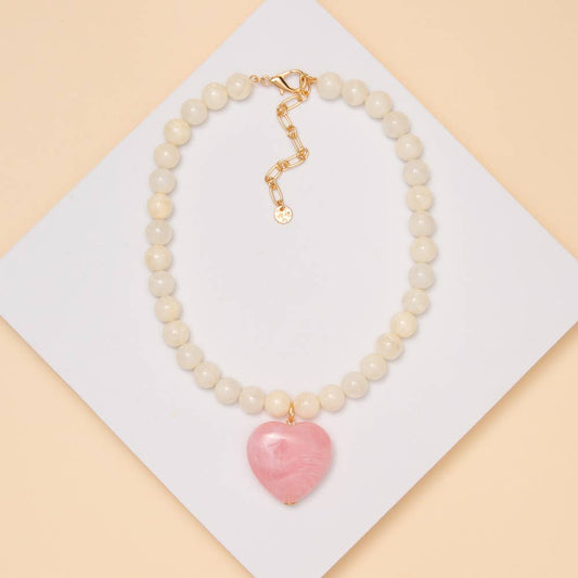 Heart Stone Beaded Necklace
