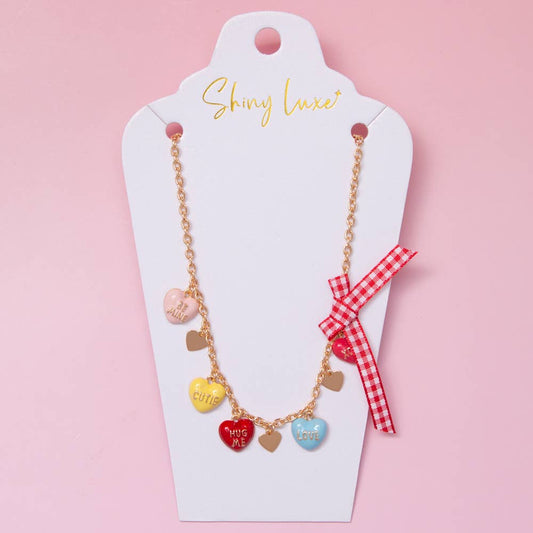 Colorful Sweetheart Charm Necklace with Gingham Bow