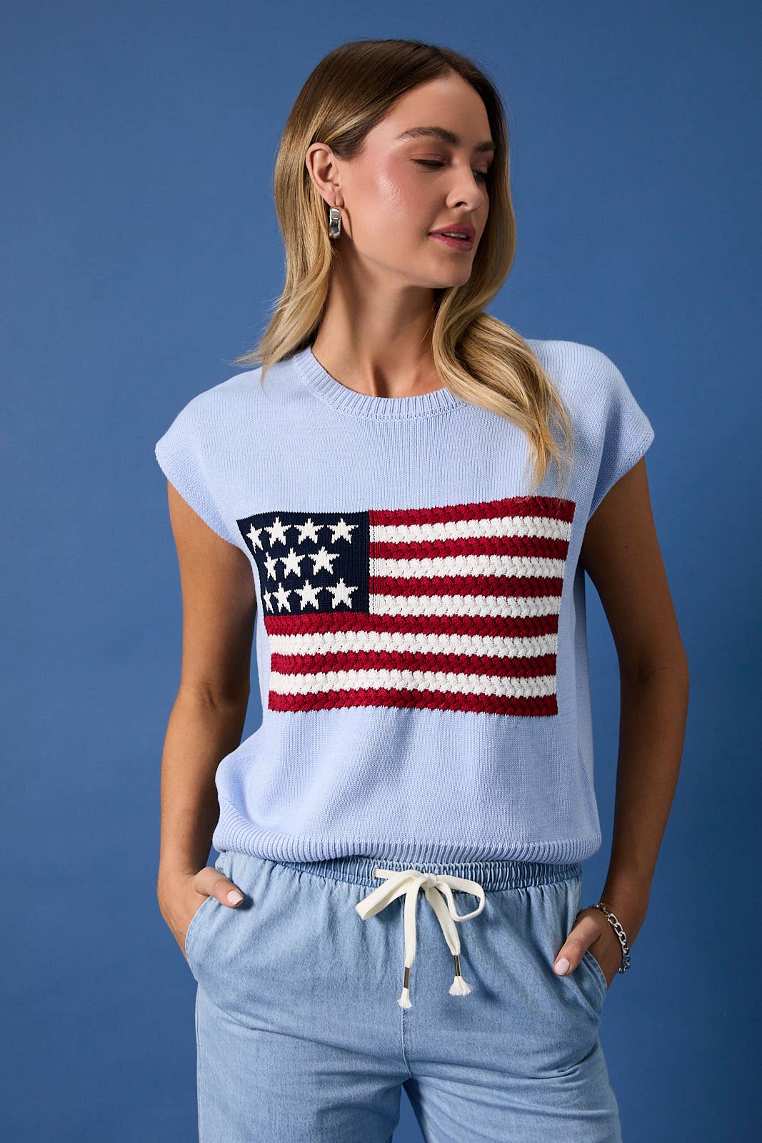 Light Blue Flag Sweater Tank