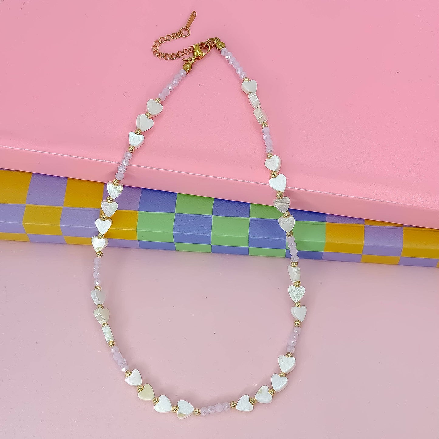 Candy Hearts Strand Necklace: Blue
