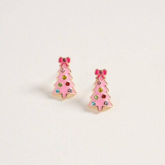 Christmas Tree with Pearl Rhinestone Post Earrings