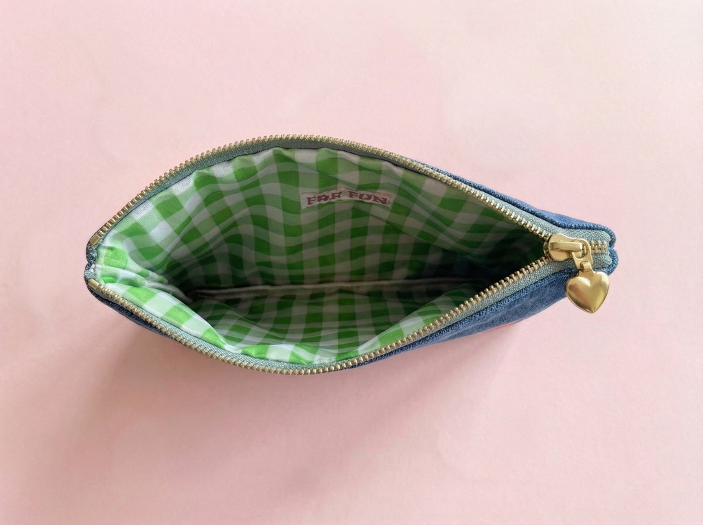 Bella Bows Denim Zipper Pouch