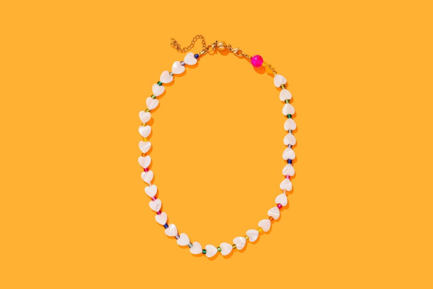 Emma Beaded Necklace - Pearl Hearts + Multi-Colored Beads