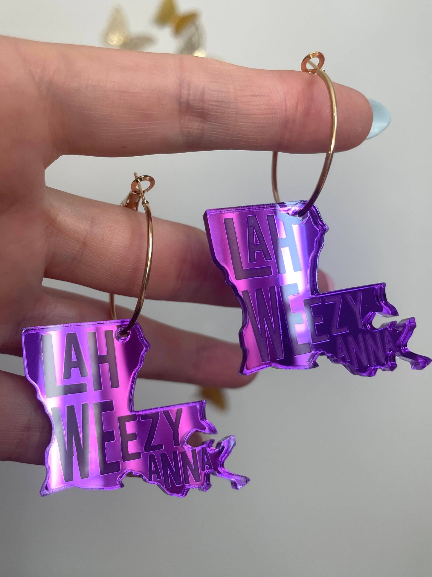 Purple Acrylic Louisiana State Hoop Earrings