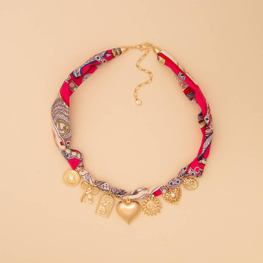 Bandana Necklace with Heart Gold Trinkets