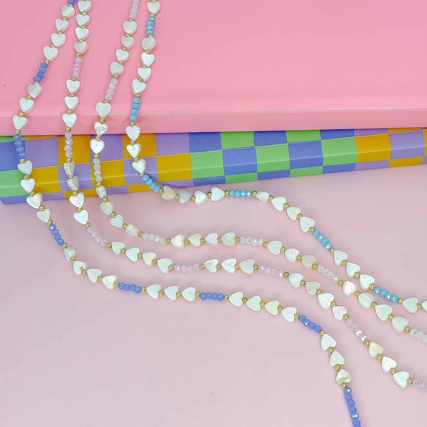 Candy Hearts Strand Necklace: Blue