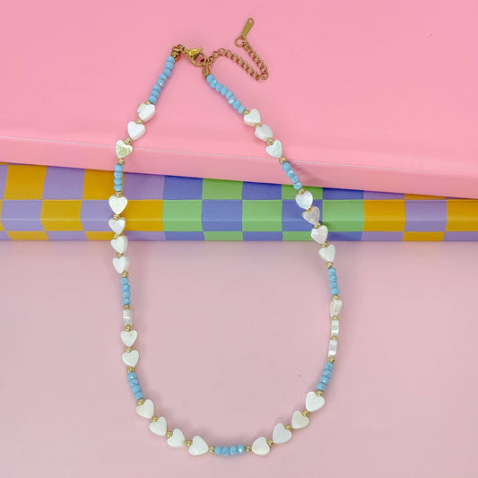 Candy Hearts Strand Necklace: Blue