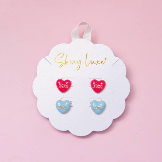 Colorful Enamel Love and XOXO Heart Stud Earring Set