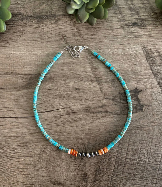 Authentic Navajo Pearl Choker w/ Orange Chip Detail