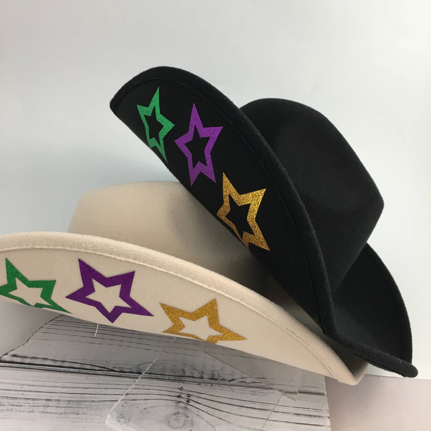 Mardi Gras glitter star cowboy hat in black