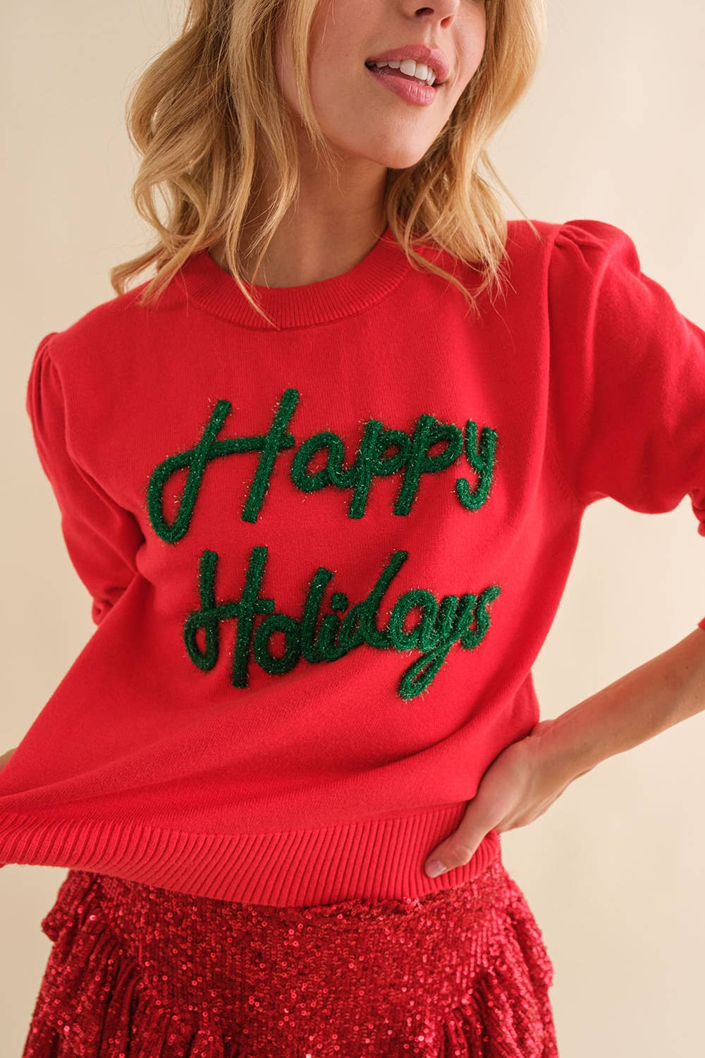 HAPPY HOLIDAYS Sparkle Letter Sweater