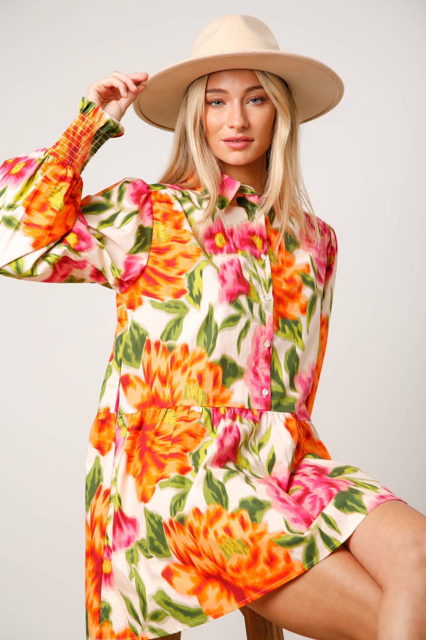 Blooming Button Down Mini Dress